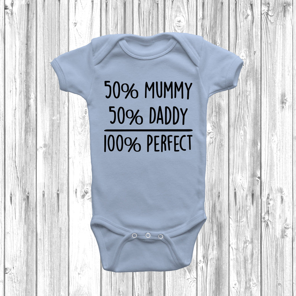 Get trendy with 50% Mummy 50% Daddy 100% Perfect Baby Grow - Baby Grow available at DizzyKitten. Grab yours for £7.49 today!