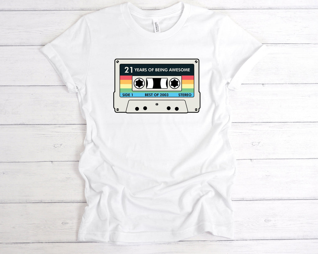 Get trendy with Cassette 21 Years Of Being Awesome T-Shirt - T-Shirt available at DizzyKitten. Grab yours for £12.99 today!