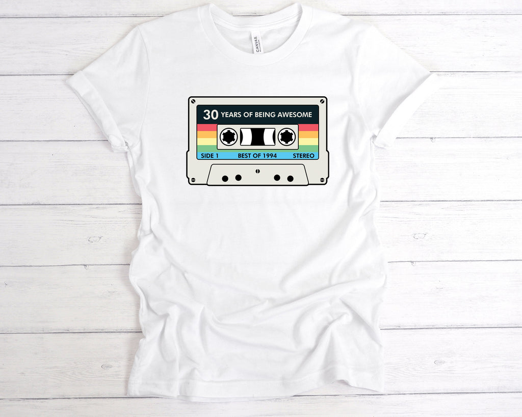 Get trendy with Cassette 30 Years Of Being Awesome T-Shirt - T-Shirt available at DizzyKitten. Grab yours for £12.49 today!