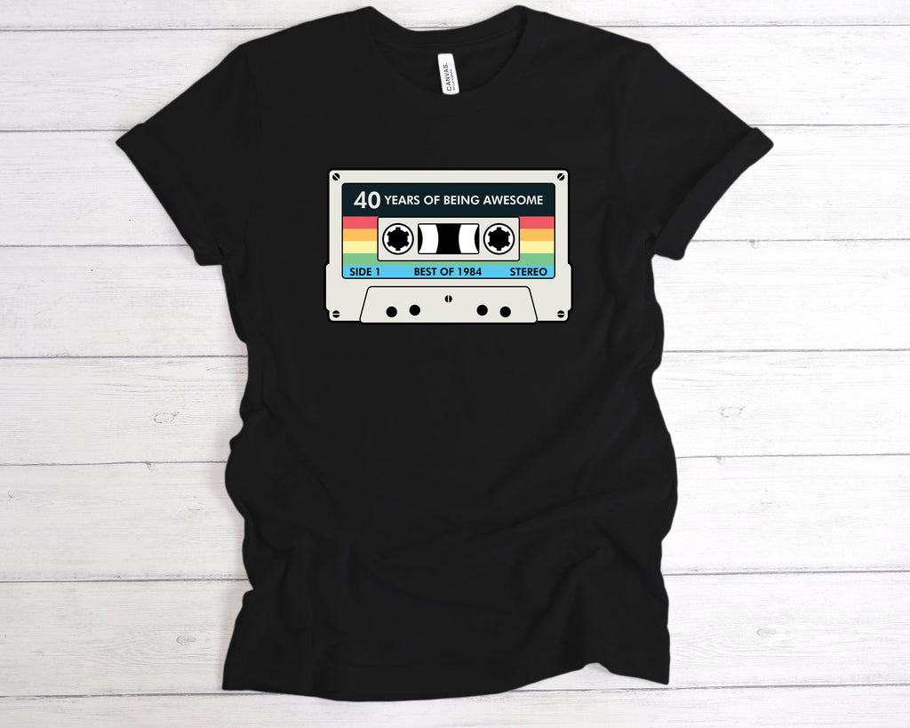 Get trendy with Cassette 40 Years Of Being Awesome T-Shirt - T-Shirt available at DizzyKitten. Grab yours for £12.49 today!