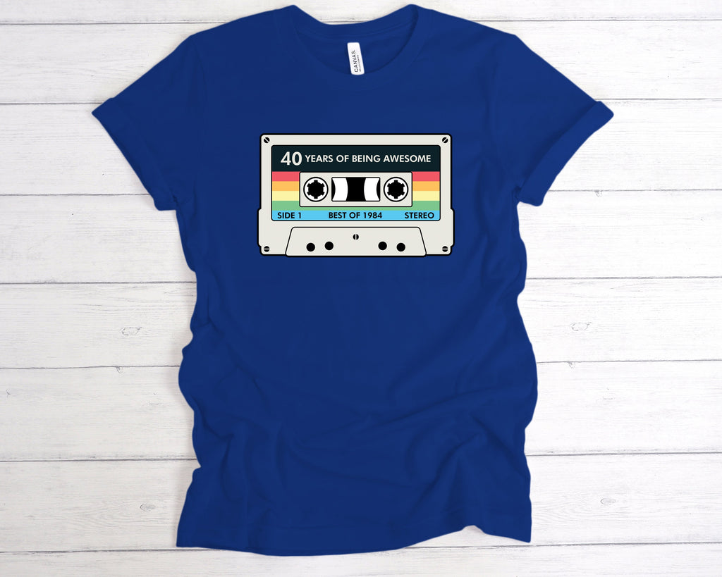 Get trendy with Cassette 40 Years Of Being Awesome T-Shirt - T-Shirt available at DizzyKitten. Grab yours for £12.49 today!