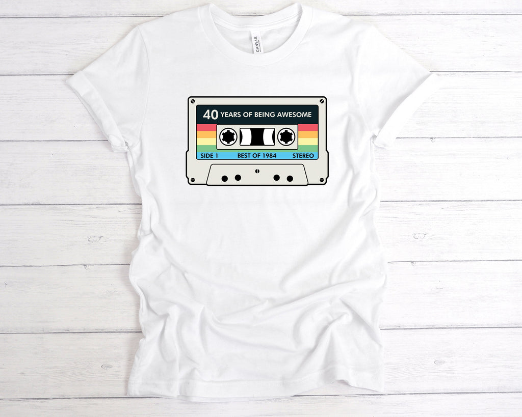 Get trendy with Cassette 40 Years Of Being Awesome T-Shirt - T-Shirt available at DizzyKitten. Grab yours for £12.49 today!