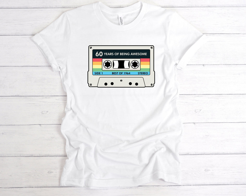 Get trendy with Cassette 60 Years Of Being Awesome T-Shirt - T-Shirt available at DizzyKitten. Grab yours for £12.49 today!