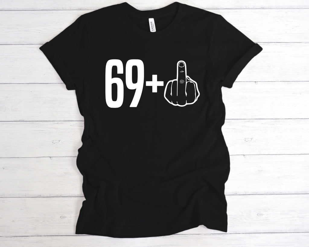 Get trendy with 69+1 70th Birthday Middle Finger T-Shirt - T-Shirt available at DizzyKitten. Grab yours for £12.49 today!