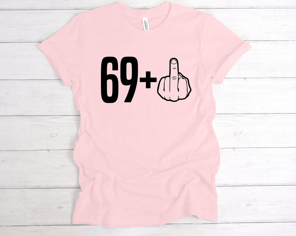 Get trendy with 69+1 70th Birthday Middle Finger T-Shirt - T-Shirt available at DizzyKitten. Grab yours for £12.49 today!