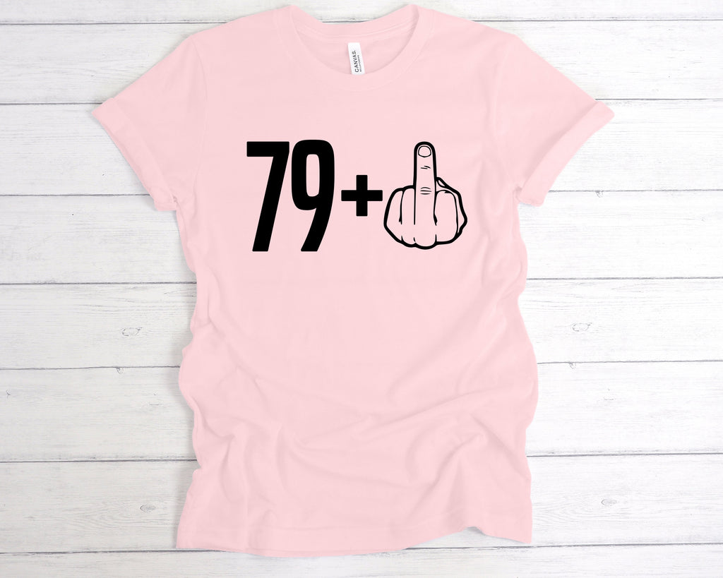Get trendy with 79+1 80th Birthday Middle Finger T-Shirt - T-Shirt available at DizzyKitten. Grab yours for £12.49 today!