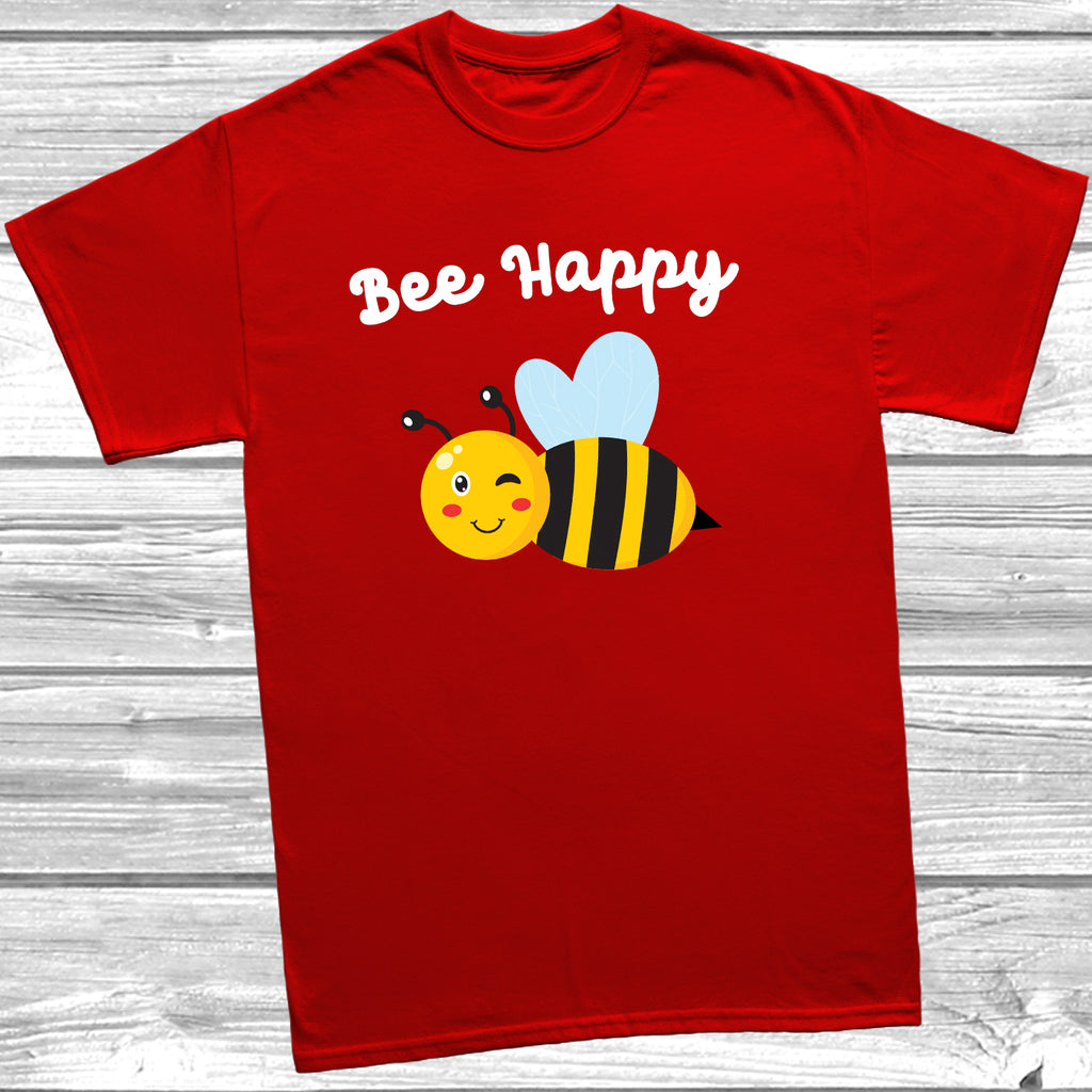 Bee Happy kids t shirt with cute smiling bee graphic design