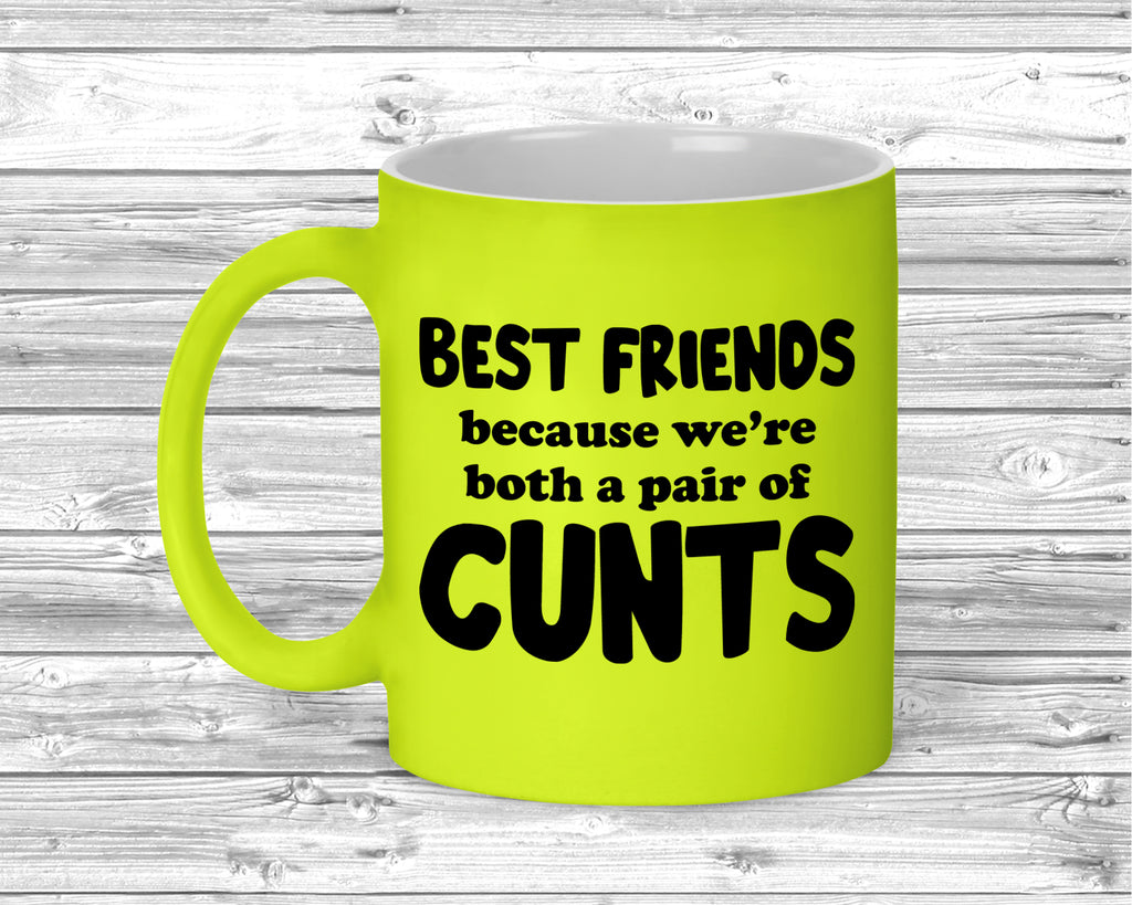Close-up of printed text on colourful adult humour mug.