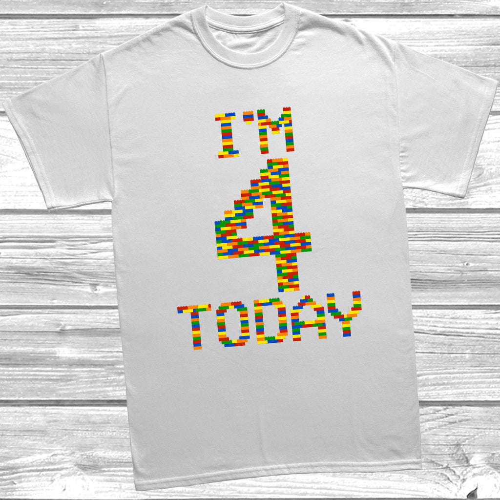 Get trendy with Building Block I'm 4 Today T-Shirt - T-Shirt available at DizzyKitten. Grab yours for £9.99 today!