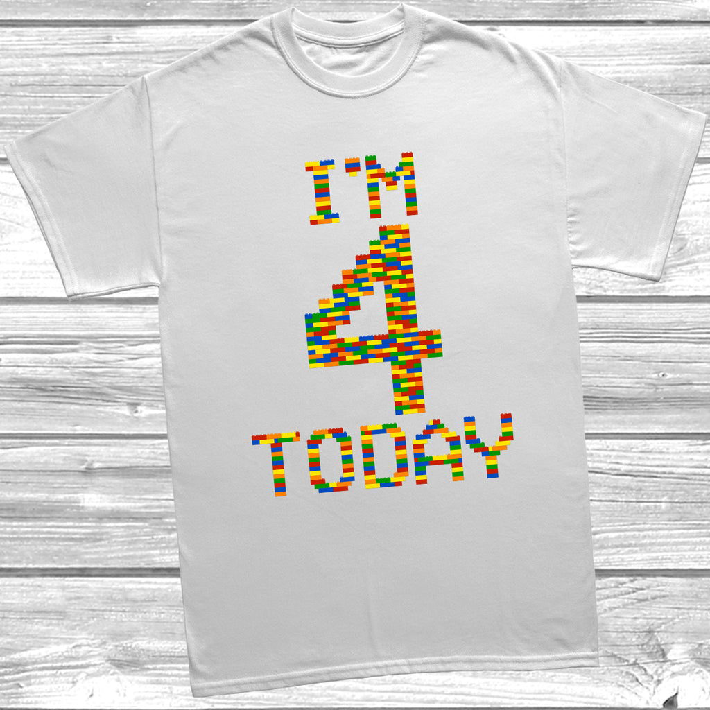 Get trendy with Building Block I'm 4 Today T-Shirt - T-Shirt available at DizzyKitten. Grab yours for £9.49 today!