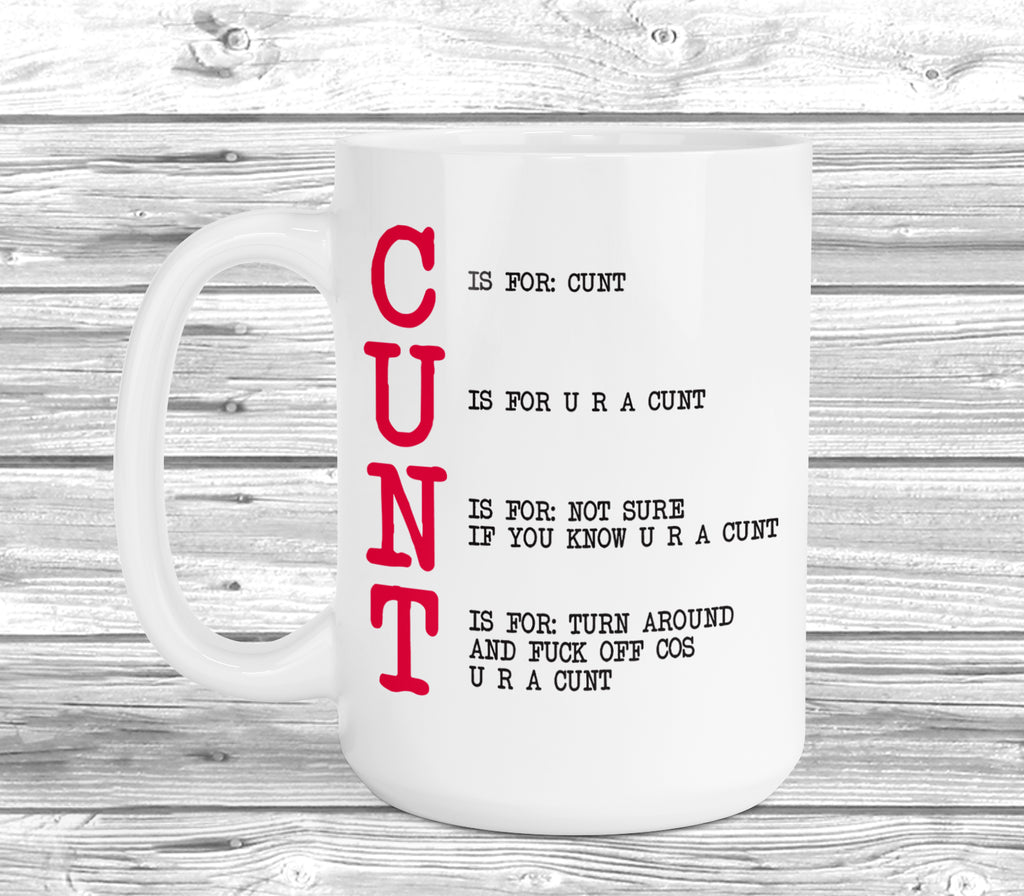 Ceramic coffee mug with bold letter design and sarcastic wording.