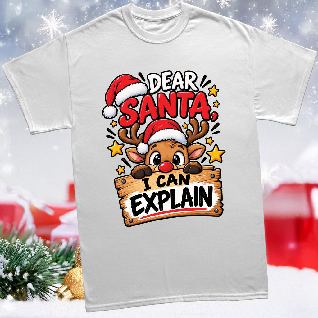 White kids Christmas t-shirt Dear Santa I Can Explain