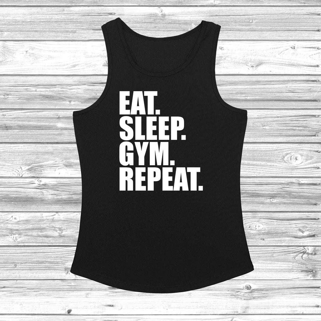 Get trendy with Eat Sleep Gym Repeat Women's Cool Vest - Vest available at DizzyKitten. Grab yours for £10.99 today!