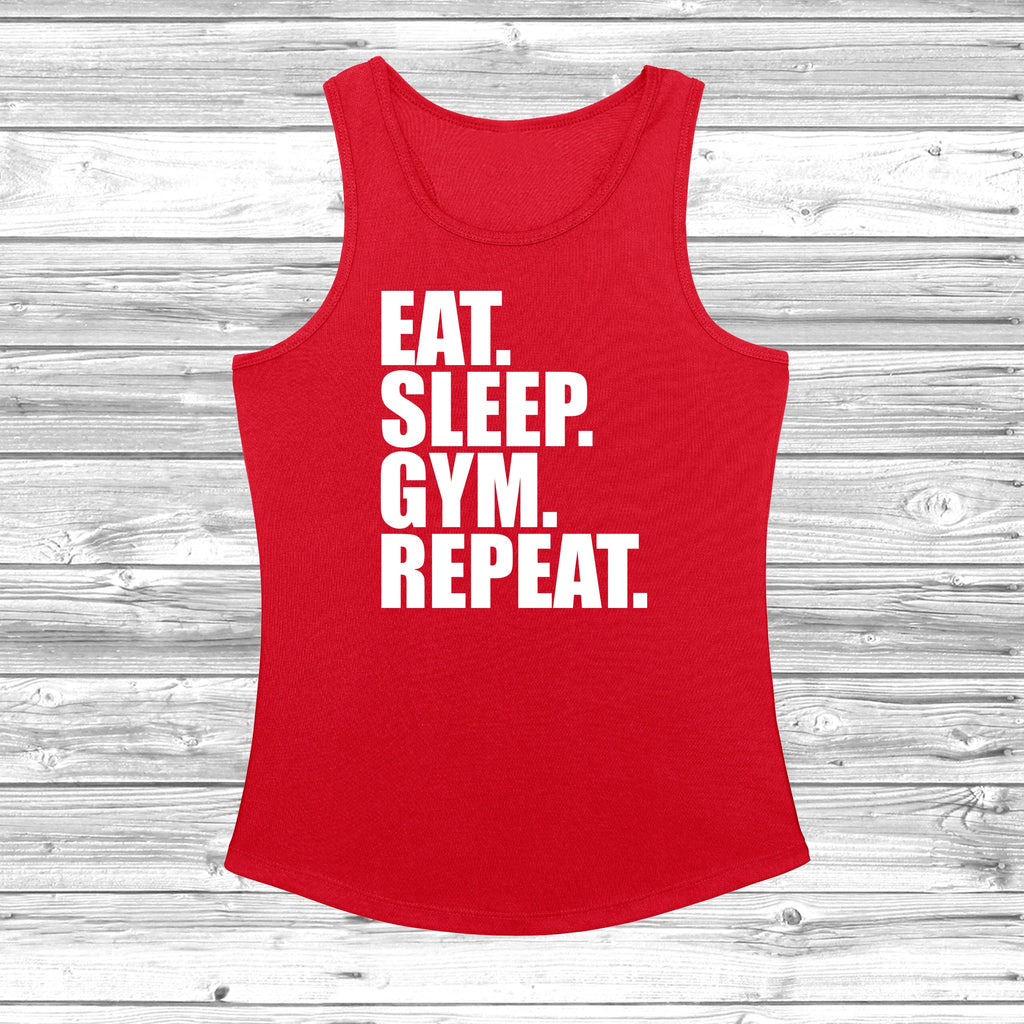 Get trendy with Eat Sleep Gym Repeat Women's Cool Vest - Vest available at DizzyKitten. Grab yours for £10.99 today!