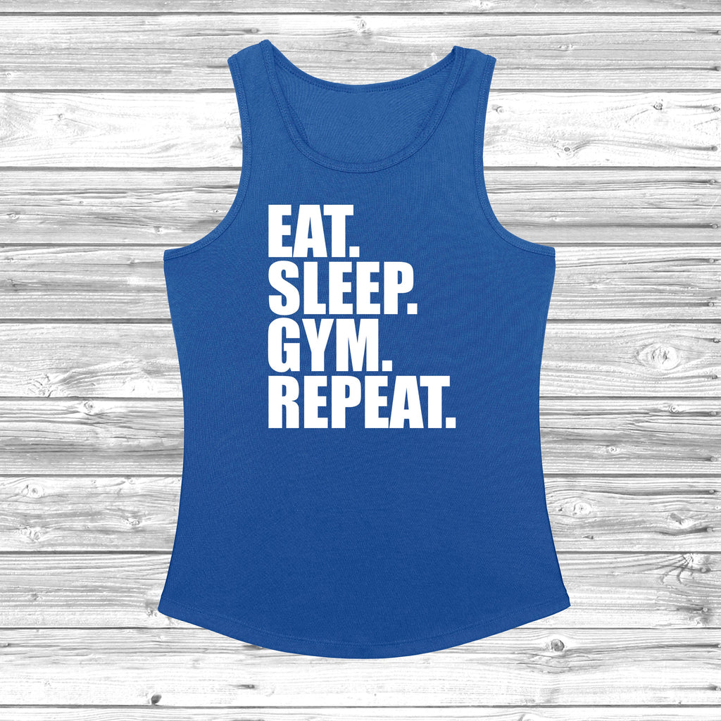 Get trendy with Eat Sleep Gym Repeat Women's Cool Vest - Vest available at DizzyKitten. Grab yours for £11.49 today!