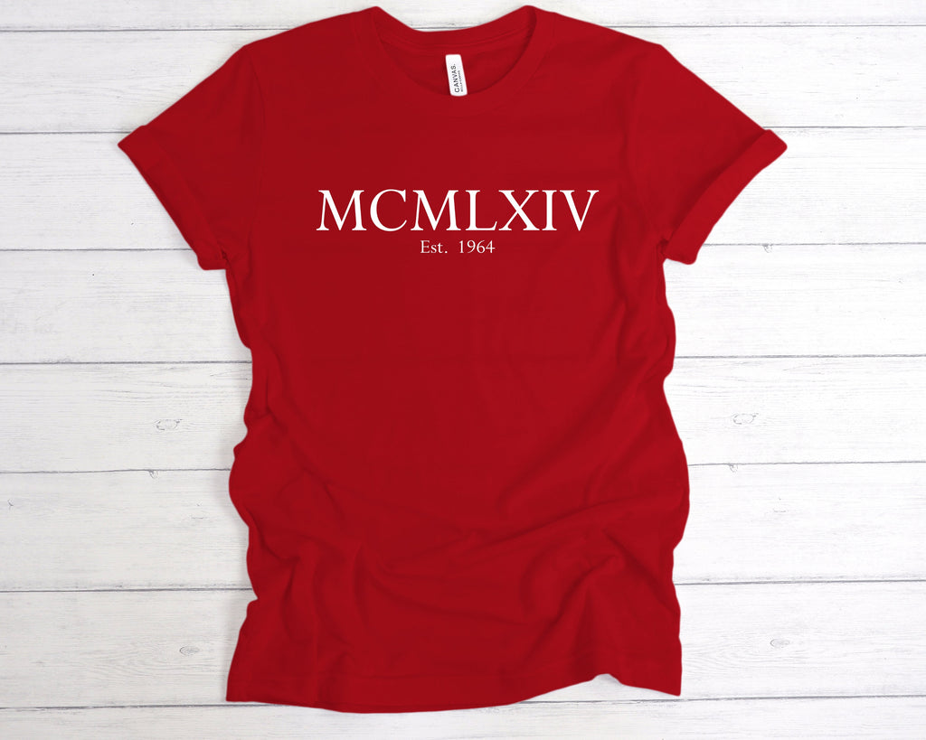 Get trendy with Est 1964 Roman Numerals Birthday T-Shirt - T-Shirt available at DizzyKitten. Grab yours for £12.49 today!