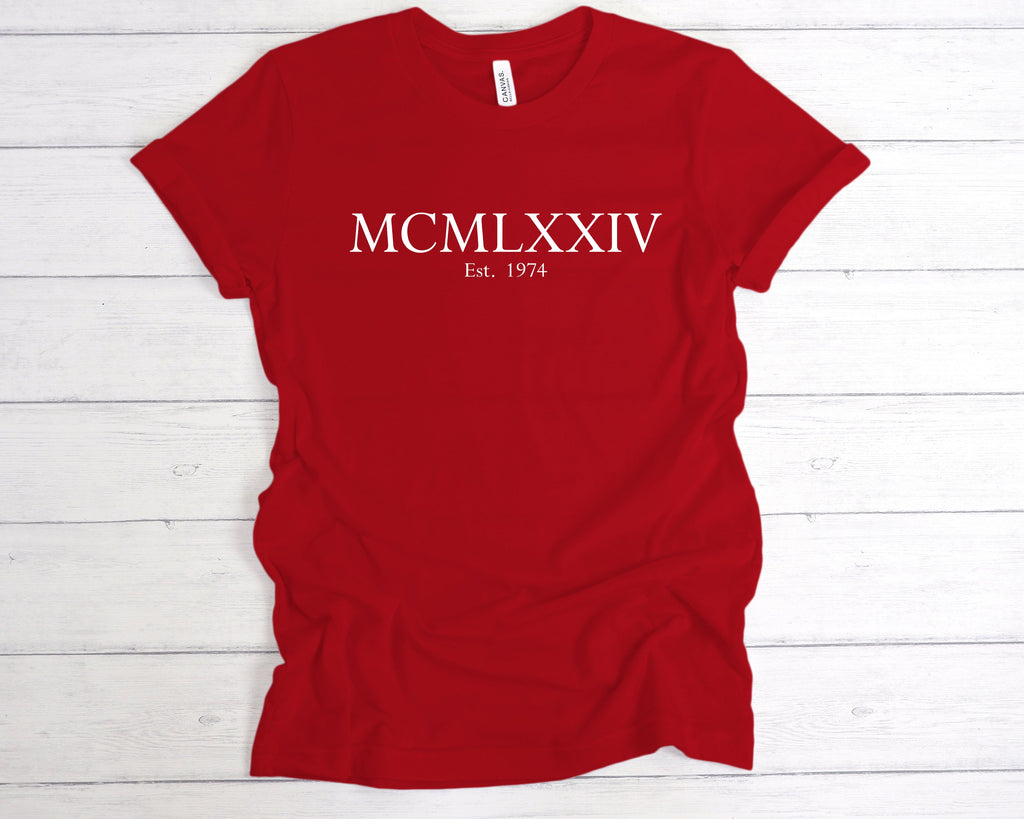 Get trendy with Est 1974 Roman Numerals Birthday T-Shirt - T-Shirt available at DizzyKitten. Grab yours for £12.49 today!