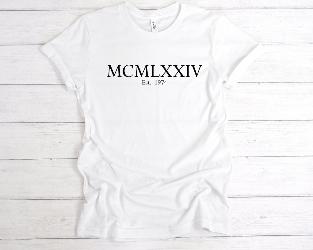 Get trendy with Est 1974 Roman Numerals Birthday T-Shirt - T-Shirt available at DizzyKitten. Grab yours for £12.49 today!
