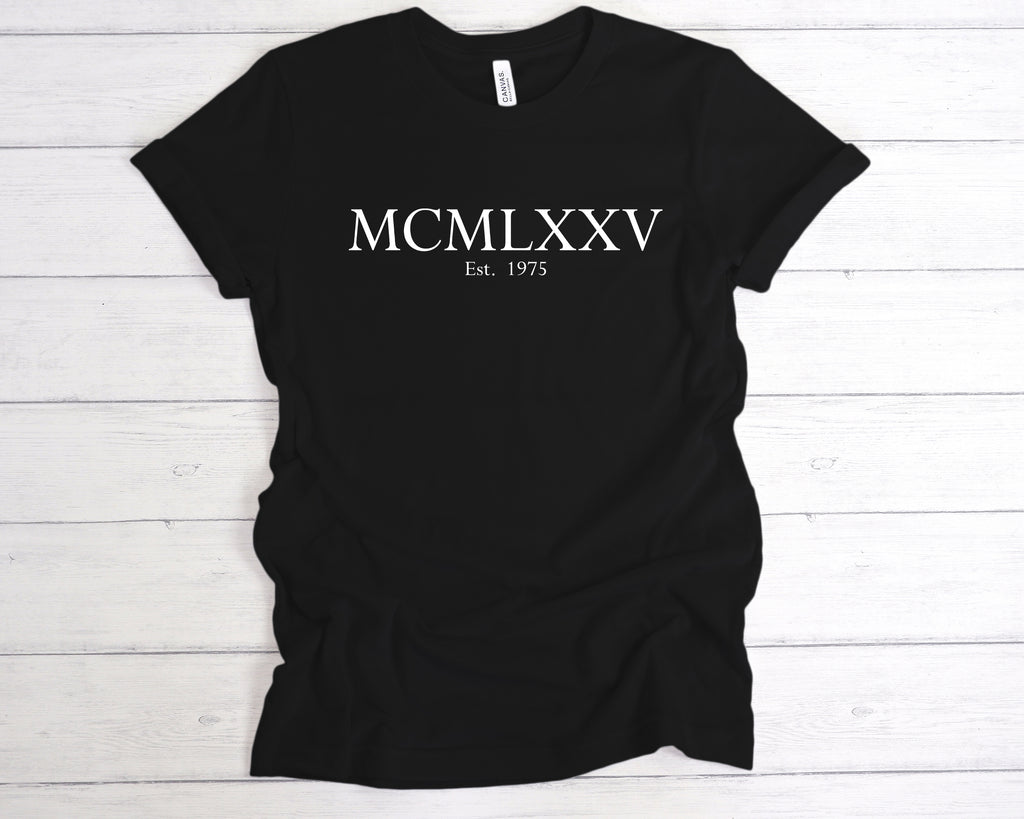 Get trendy with Est 1975 Roman Numerals Birthday T-Shirt - T-Shirt available at DizzyKitten. Grab yours for £12.99 today!