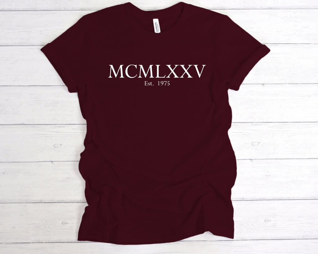 Get trendy with Est 1975 Roman Numerals Birthday T-Shirt - T-Shirt available at DizzyKitten. Grab yours for £12.99 today!