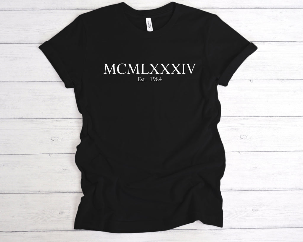 Get trendy with Est 1984 Roman Numerals Birthday T-Shirt - T-Shirt available at DizzyKitten. Grab yours for £12.49 today!