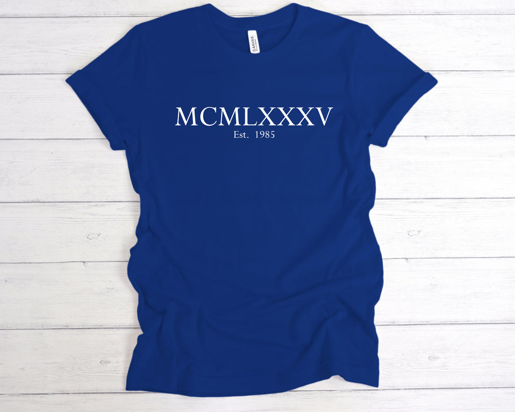 Get trendy with Est 1985 Roman Numerals Birthday T-Shirt - T-Shirt available at DizzyKitten. Grab yours for £12.99 today!