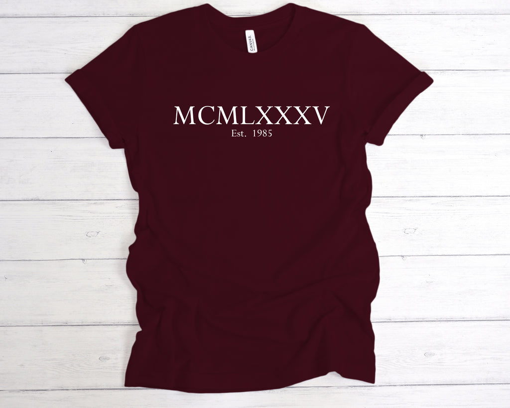Get trendy with Est 1985 Roman Numerals Birthday T-Shirt - T-Shirt available at DizzyKitten. Grab yours for £12.99 today!