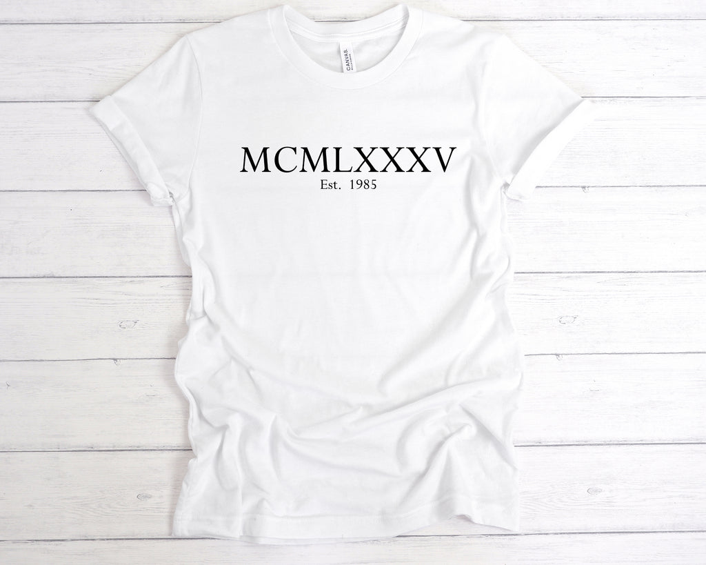 Get trendy with Est 1985 Roman Numerals Birthday T-Shirt - T-Shirt available at DizzyKitten. Grab yours for £12.99 today!