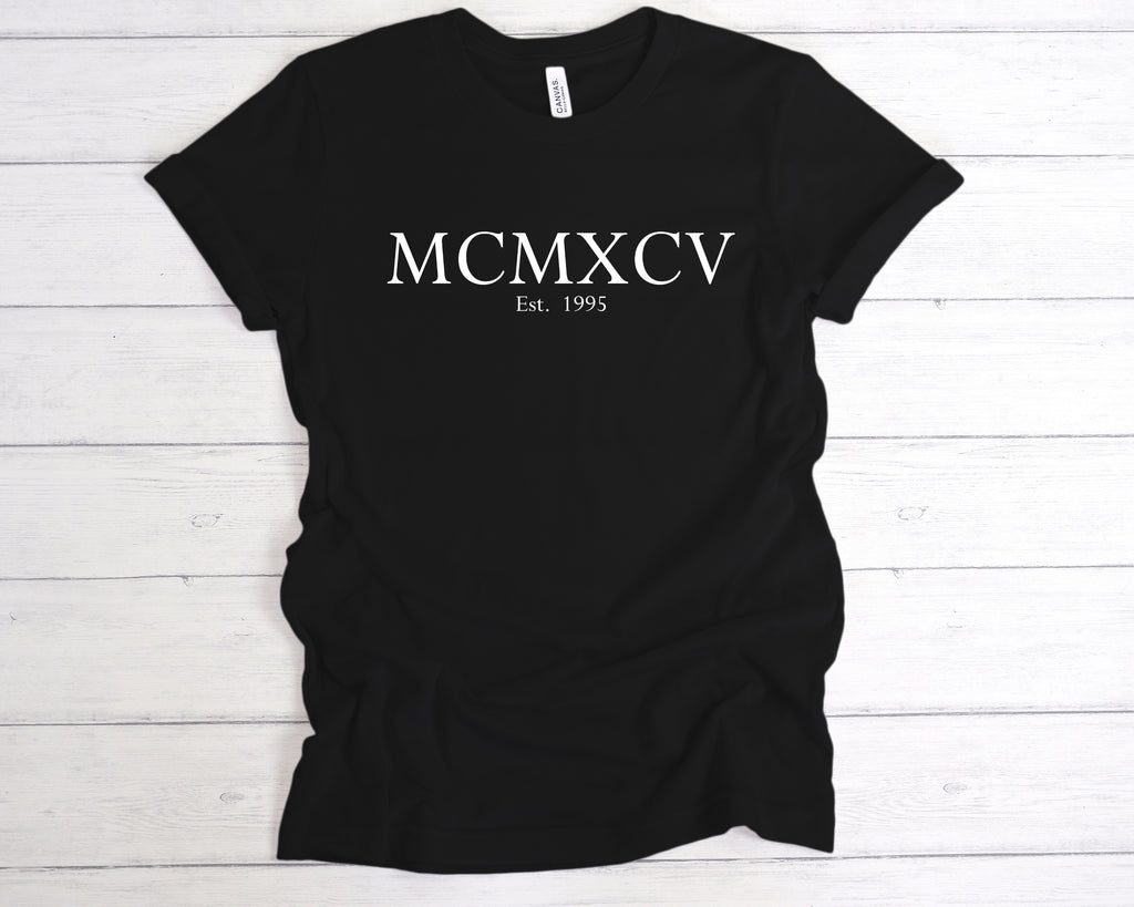 Get trendy with Est 1995 Roman Numerals Birthday T-Shirt - T-Shirt available at DizzyKitten. Grab yours for £12.99 today!