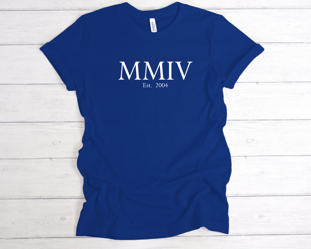 Get trendy with Est 2004 Roman Numerals Birthday T-Shirt - T-Shirt available at DizzyKitten. Grab yours for £12.99 today!
