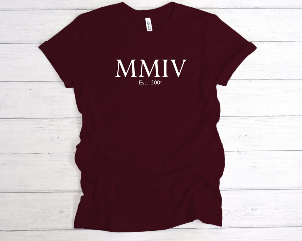 Get trendy with Est 2004 Roman Numerals Birthday T-Shirt - T-Shirt available at DizzyKitten. Grab yours for £12.99 today!