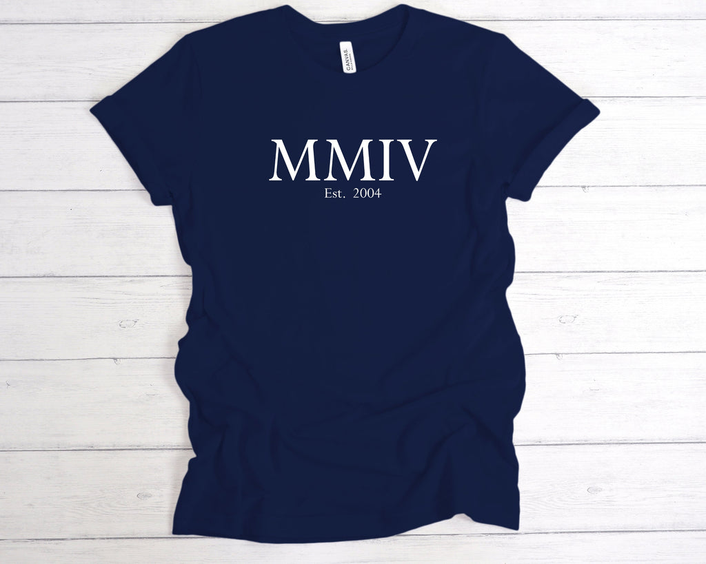 Get trendy with Est 2004 Roman Numerals Birthday T-Shirt - T-Shirt available at DizzyKitten. Grab yours for £12.99 today!