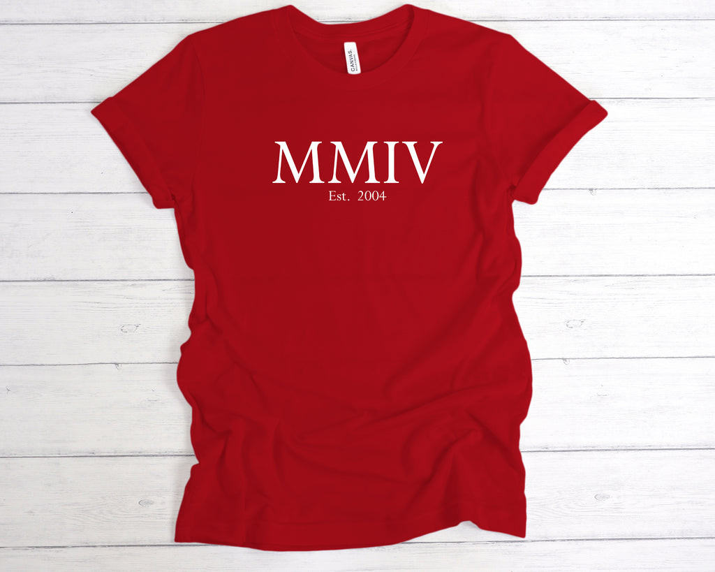 Get trendy with Est 2004 Roman Numerals Birthday T-Shirt - T-Shirt available at DizzyKitten. Grab yours for £12.99 today!