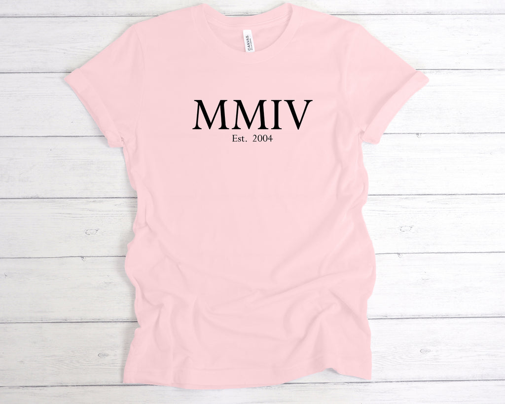 Get trendy with Est 2004 Roman Numerals Birthday T-Shirt - T-Shirt available at DizzyKitten. Grab yours for £12.99 today!