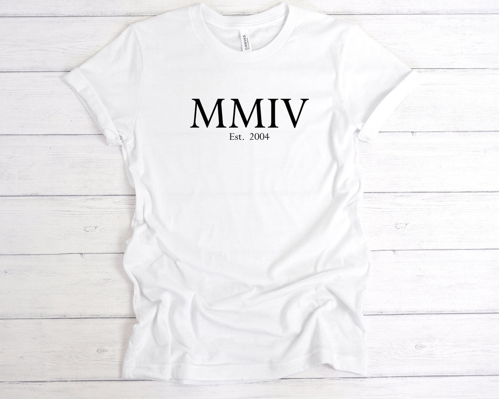 Get trendy with Est 2004 Roman Numerals Birthday T-Shirt - T-Shirt available at DizzyKitten. Grab yours for £12.49 today!