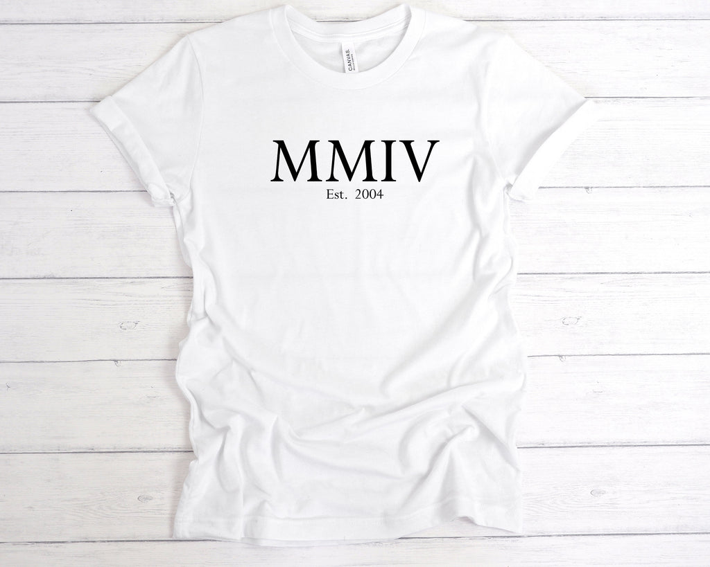 Get trendy with Est 2004 Roman Numerals Birthday T-Shirt - T-Shirt available at DizzyKitten. Grab yours for £12.99 today!