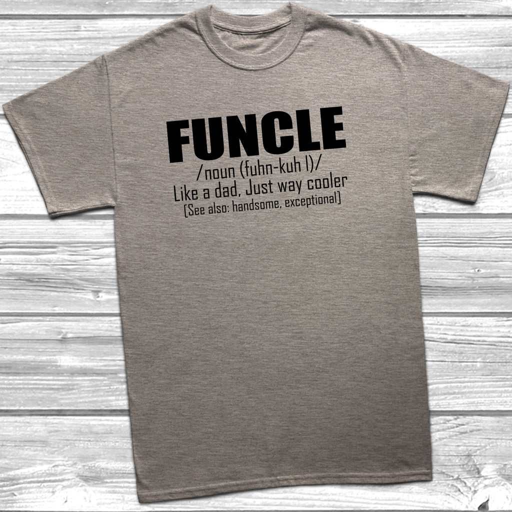 Close-up of Funcle Fun Uncle funny print