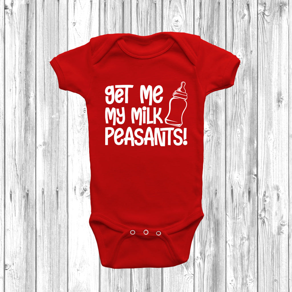 Get trendy with Get Me My Milk Peasants Baby Grow - Baby Grow available at DizzyKitten. Grab yours for £8.49 today!