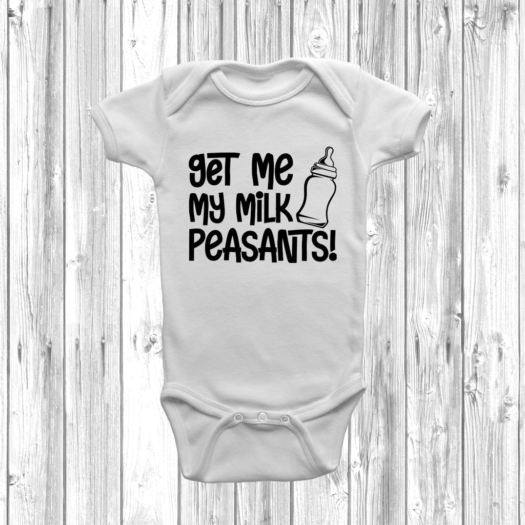 Get trendy with Get Me My Milk Peasants Baby Grow - Baby Grow available at DizzyKitten. Grab yours for £8.49 today!