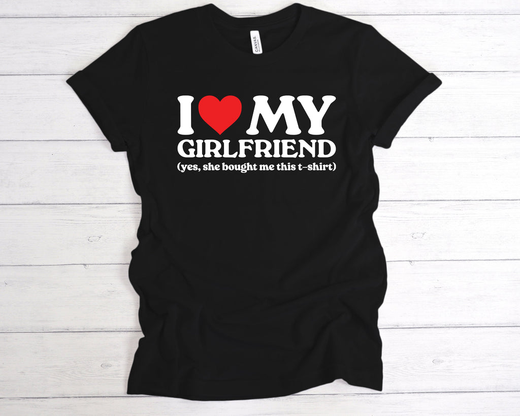 Get trendy with I Love My Girlfriend She Bought Me This T-Shirt - T-Shirt available at DizzyKitten. Grab yours for £12.49 today!