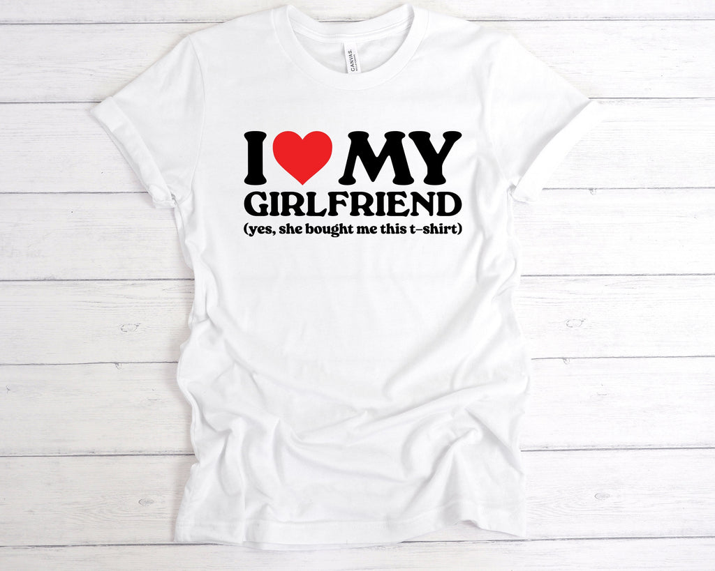 Get trendy with I Love My Girlfriend She Bought Me This T-Shirt - T-Shirt available at DizzyKitten. Grab yours for £12.99 today!