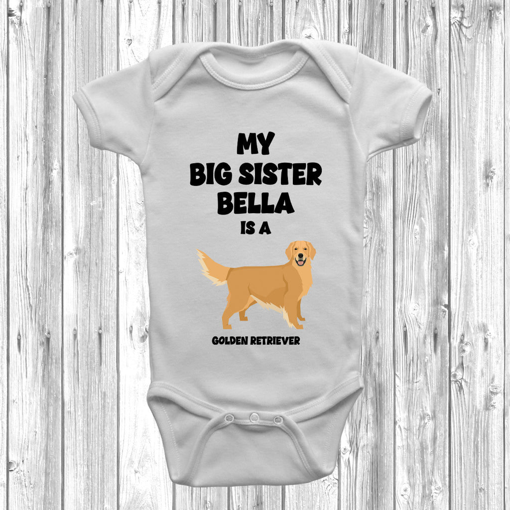 personalised golden retriever baby grow big brother design