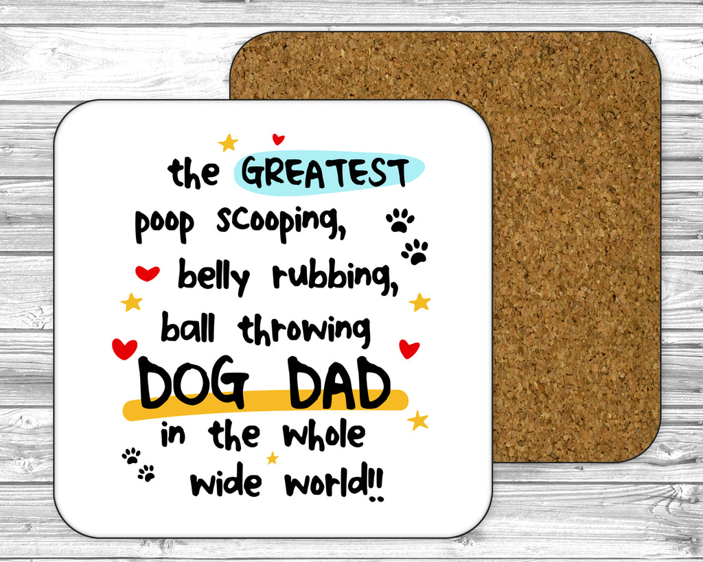 Funny dog dad tea or coffee coaster – novelty pet owner gift idea.