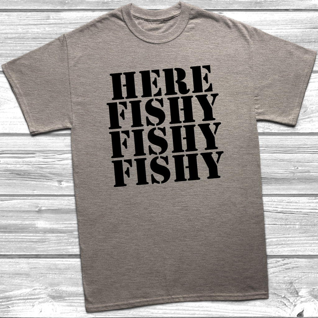 Get trendy with Here Fishy Fishy Fishy T-Shirt - T-Shirt available at DizzyKitten. Grab yours for £10.49 today!