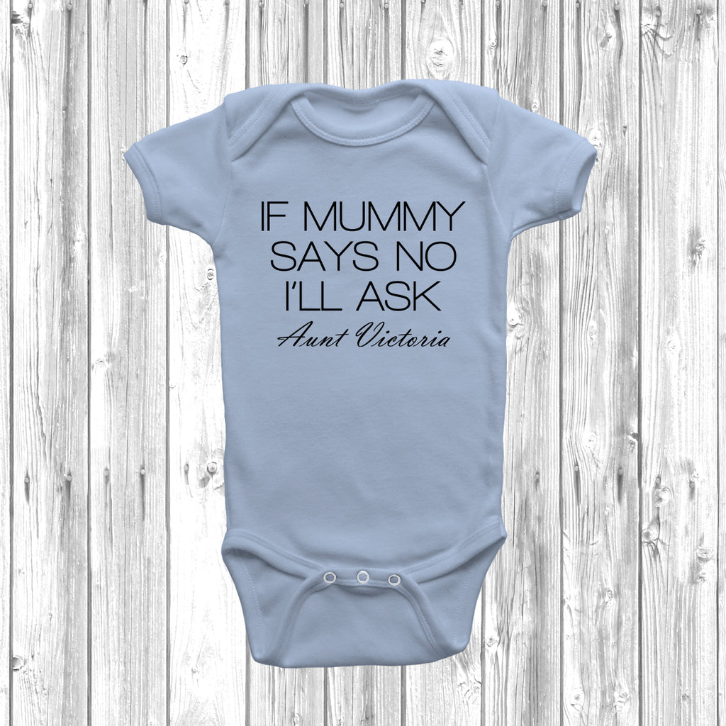 Cute newborn outfit with cheeky auntie slogan printed on cotton baby grow.