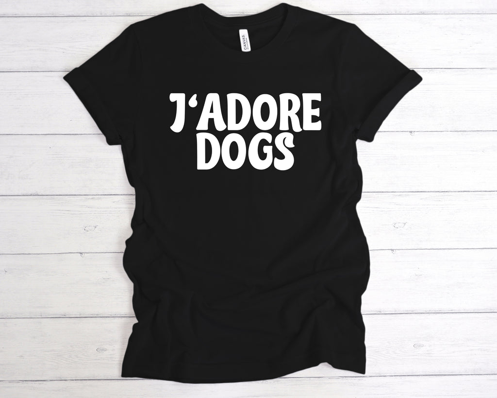 J'Adore Dogs t-shirt – I Love Dogs French-inspired dog lover tee – cute dog mom and dog dad gift, Black