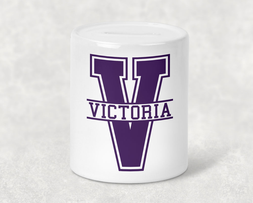 Personalised ceramic coin bank with custom name