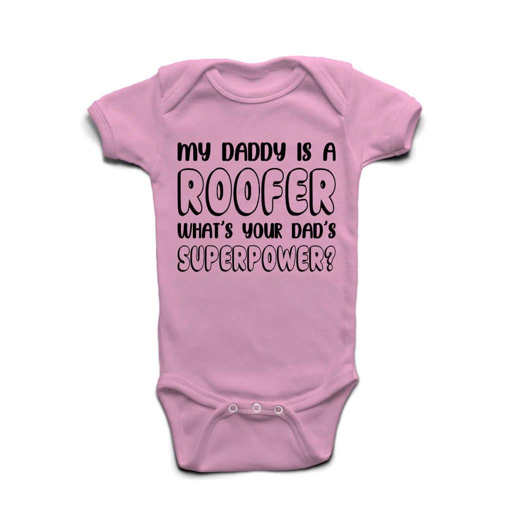 My Daddy Is A Roofer baby grow in pastel pink – cute newborn gift for roofer’s baby girl.