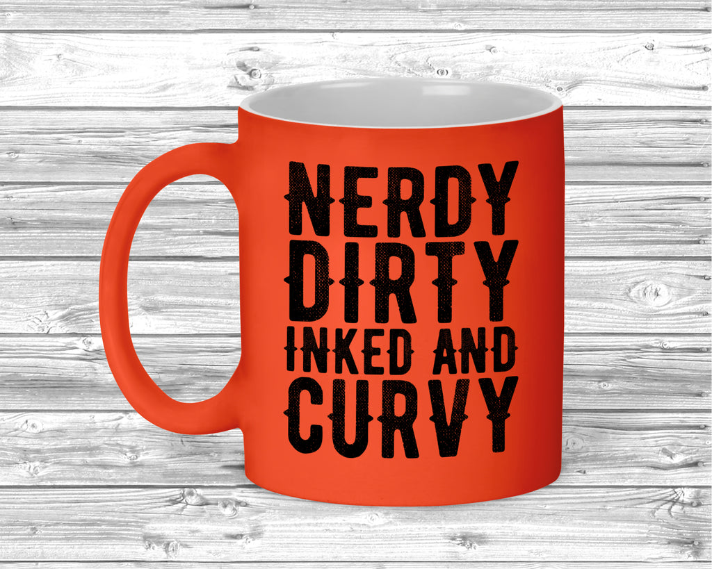Bright novelty coffee mug with vibrant colour pop and statement text