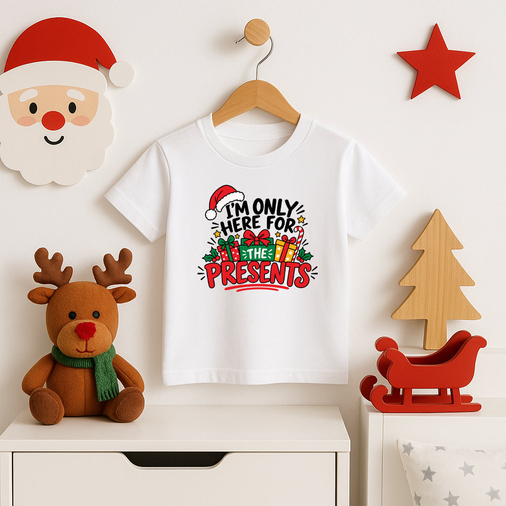 I’m Only Here For The Presents funny Christmas t-shirt